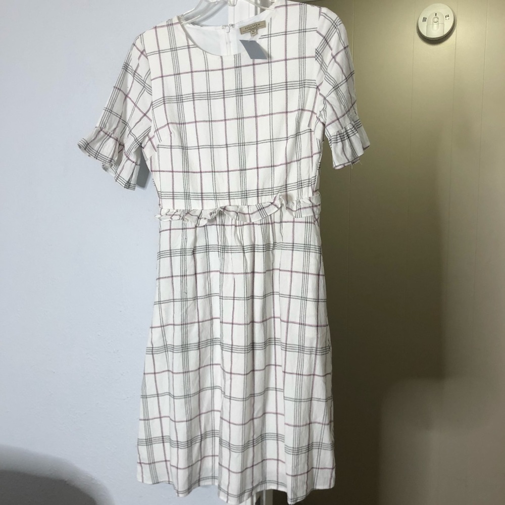 PLAID WHITE RUFFLE POLAGRAM DRESS - Picture 7 of 9